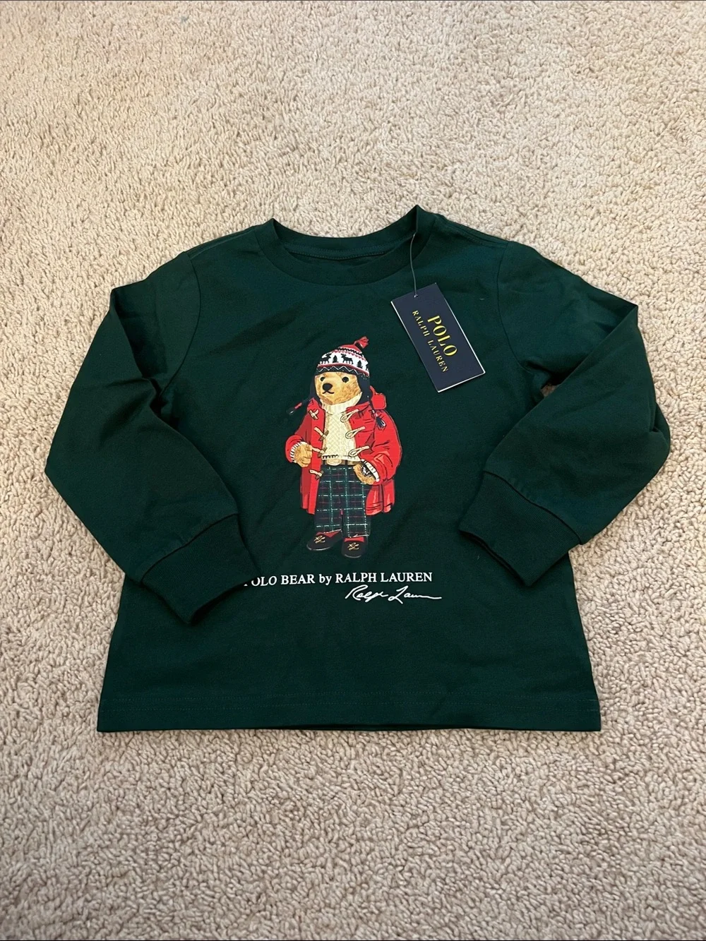 Ralph Lauren Dark Green Polo Bear Graphic Long-Sleeve Tee for children!